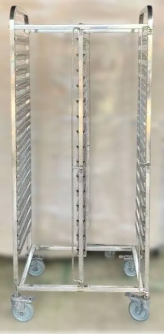 業務用ステンレス製ホテルパンラック 2列 15段 トレー30枚 キャスター付①