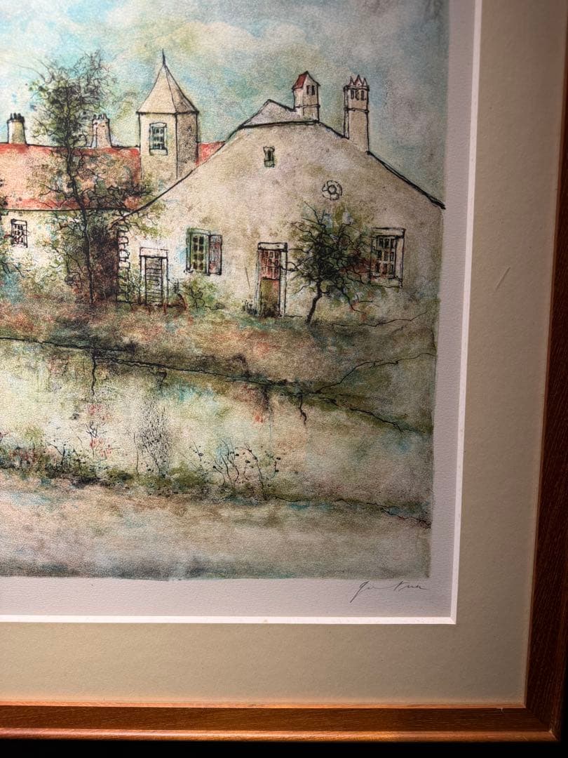 ベルナールガントナー【花咲く村の家】　lithograph Paris