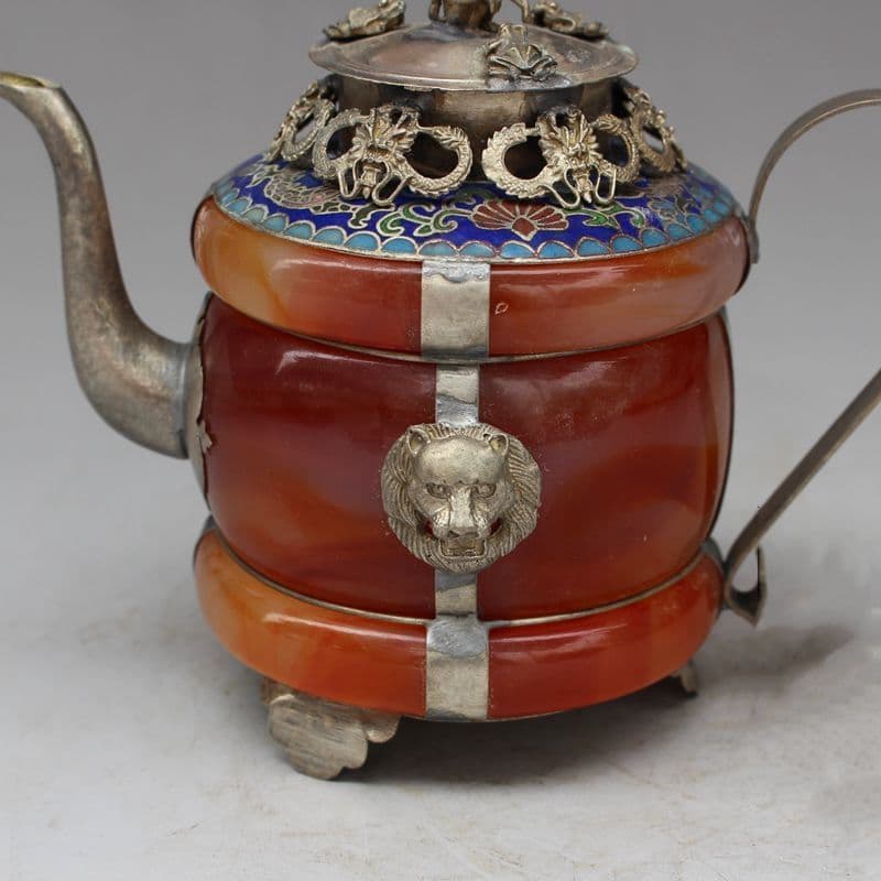 竜紋赤玉石竜口徳利  工芸品  美術品 置物