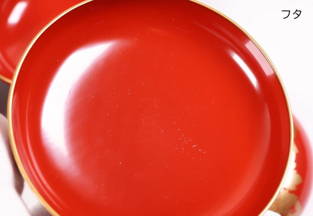 【MB178】輪島塗 花鳥金蒔絵 朱塗椀 二客 煮物椀 天然木漆塗 鶯牡丹 昭和