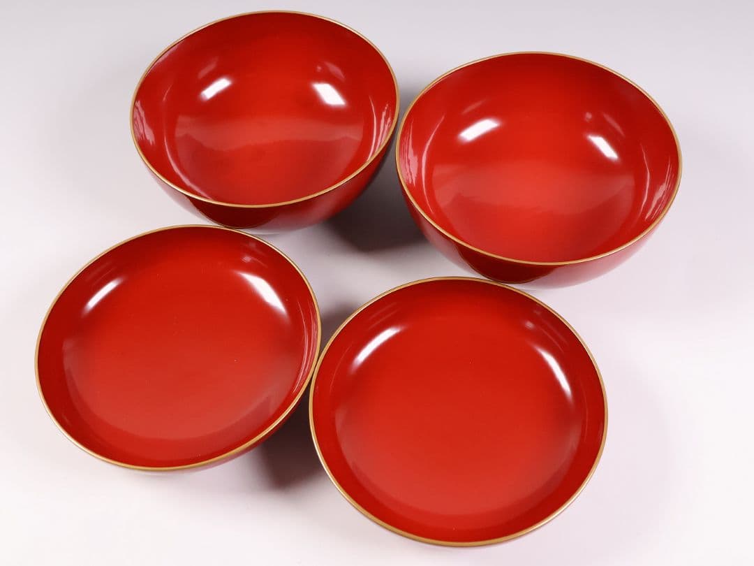 【MB178】輪島塗 花鳥金蒔絵 朱塗椀 二客 煮物椀 天然木漆塗 鶯牡丹 昭和