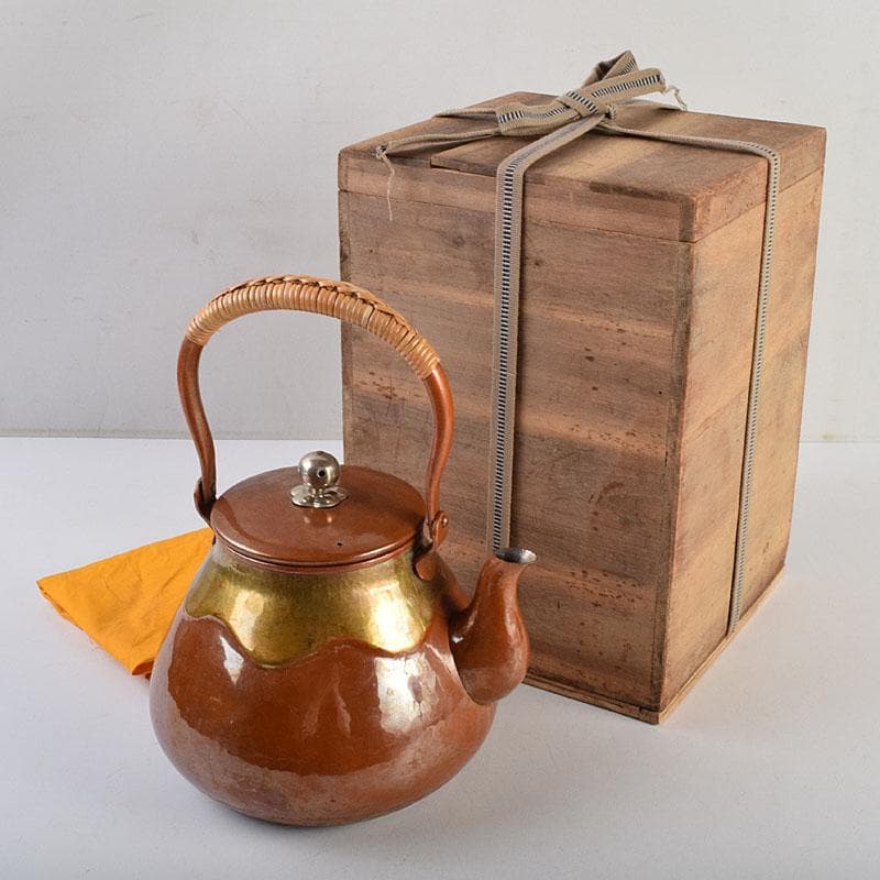 煎茶道具　銅製　銀摘　湯沸　水注　時代箱　U　R9474H