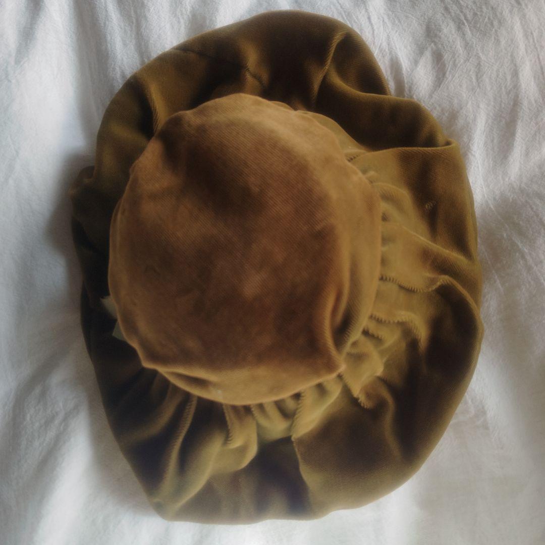 アンティーク　帽子　オリーブグリーン　ベルベット　グログランリボン