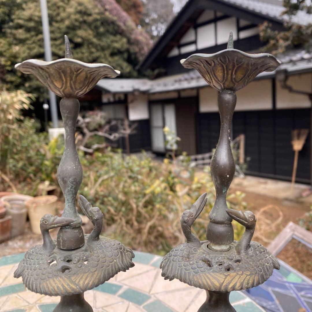 真鍮 蝋燭立て 燭台 ビンテージ 仏具 古道具 高さ31cm