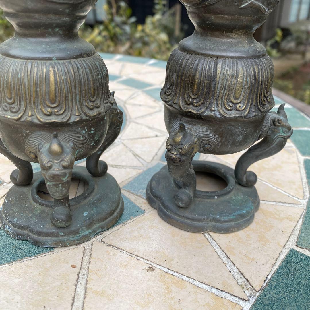 真鍮 蝋燭立て 燭台 ビンテージ 仏具 古道具 高さ31cm