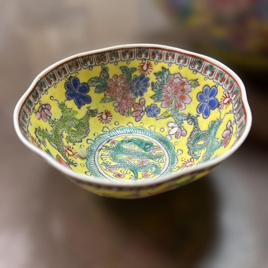 中国美術 大清乾隆年製 粉彩 薄胎 龍国大鉢