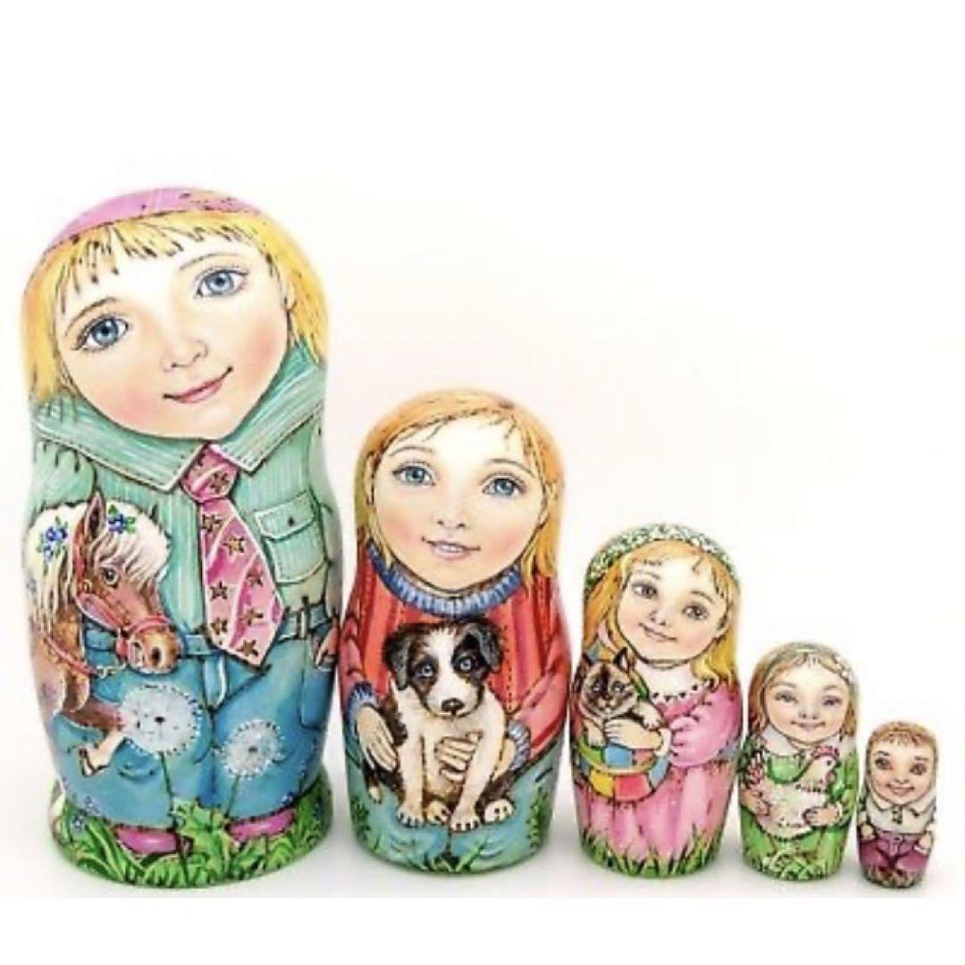 ロシア雑貨☆『Pony』ウッドバーニングマトリョーシカ5Pポニーhorseミラ作