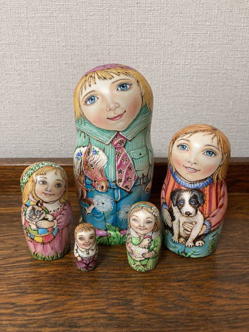 ロシア雑貨☆『Pony』ウッドバーニングマトリョーシカ5Pポニーhorseミラ作