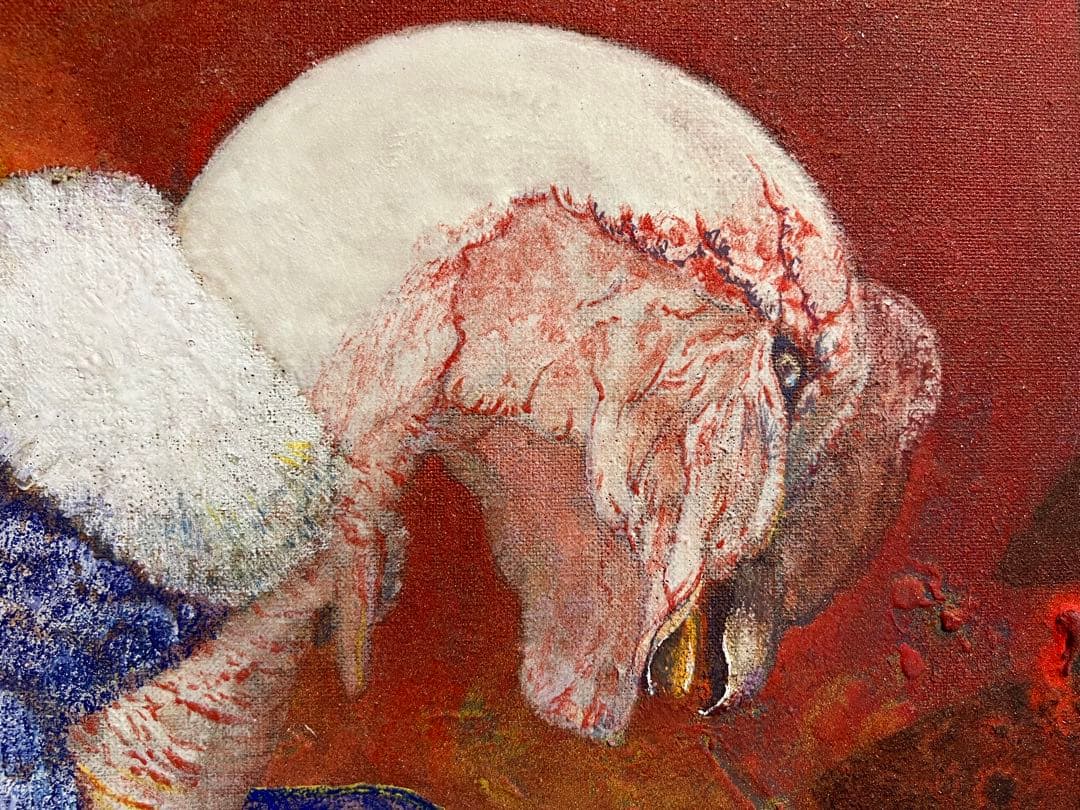 日本画　アンデスコンドル　鳥　赤　B1サイズ