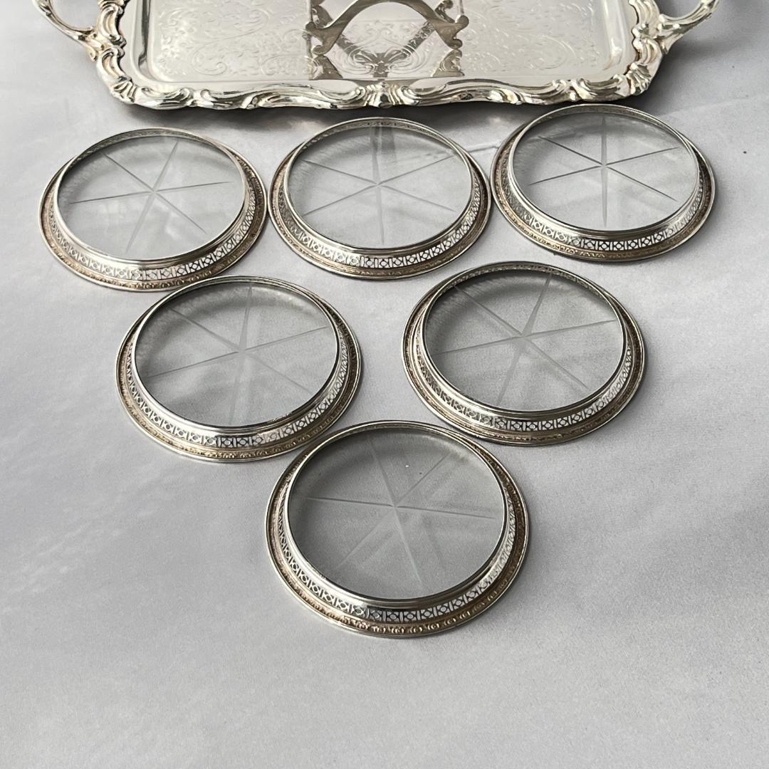 【Webster】【純銀 / ガラス】 透かしのコースター 6枚 スターリング