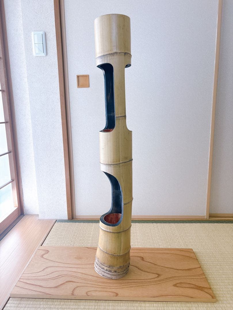 50 美品　根付き　三重切り　三重切　 生け花　生花　竹花入れ　竹筒　華道具