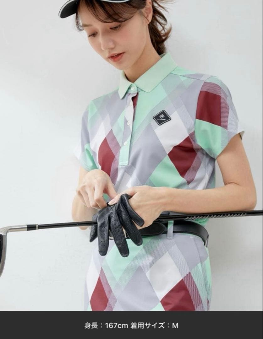 新品未使用 JUN&ROPE UV接触冷感マルチアーガイル柄ポロ半袖プルオーバー