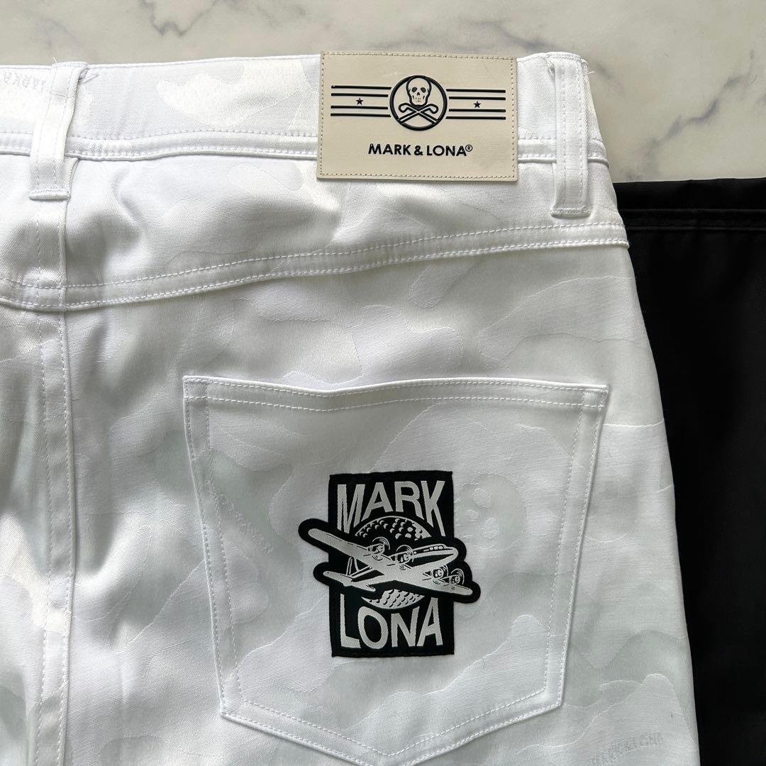 マークアンドロナ 2023年モデル 総柄 ジャカード パンツ レザーロゴ 白