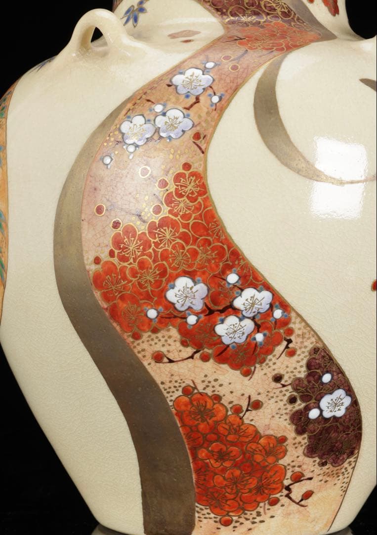 薩摩焼 【中野静鳳】茶道具 四君子絵 茶壺 飾壷 34㎝ 共箱付 古美術 骨董品