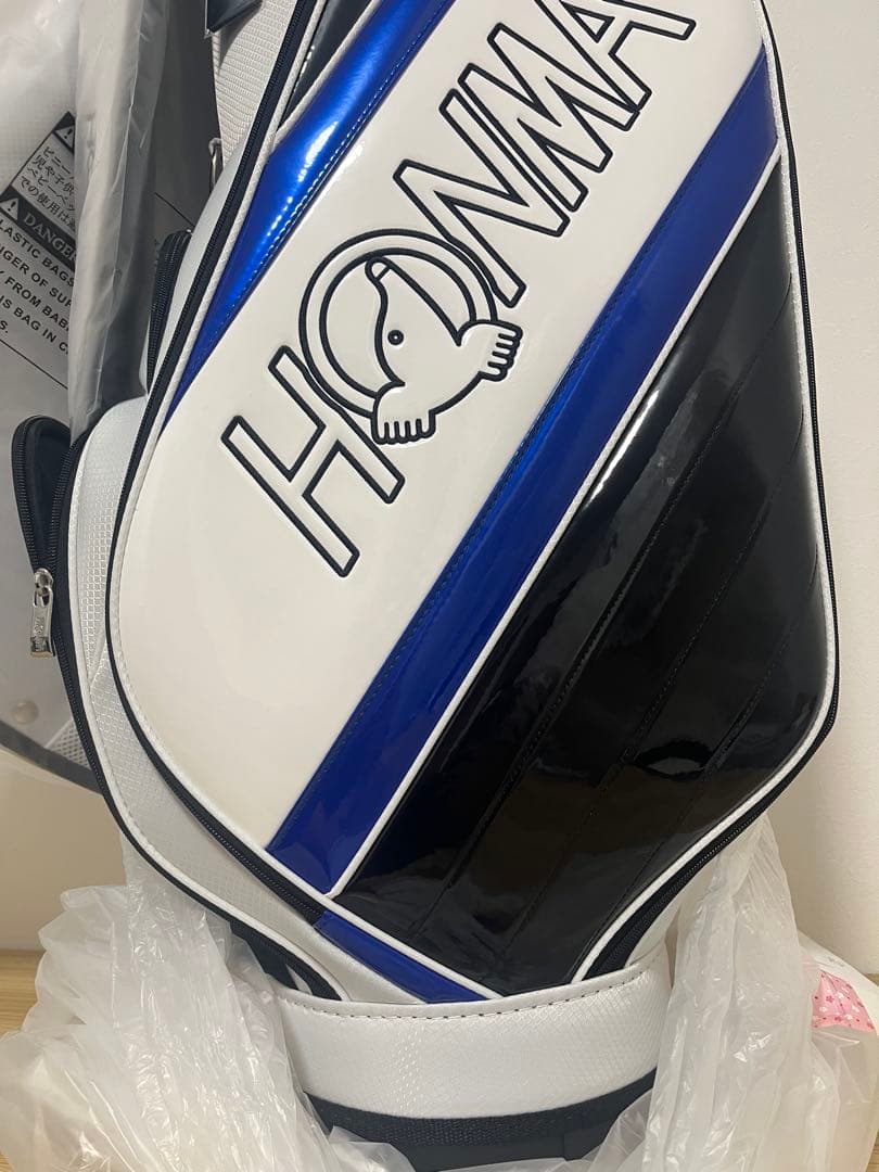 新品 HONMA ゴルフキャディバッグ ホワイト ブラック/ブルー プロ譲渡品