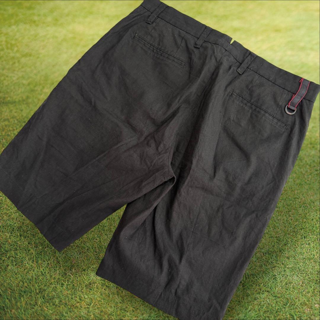 リネン混　ブリーフィング　ハーフパンツ　短パン　M 黒　ブラック　ゴルフ