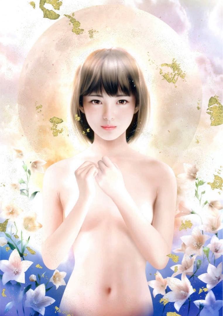 Ato Fujihara ミクストメディア「月下に咲く」浜辺美波さん似？