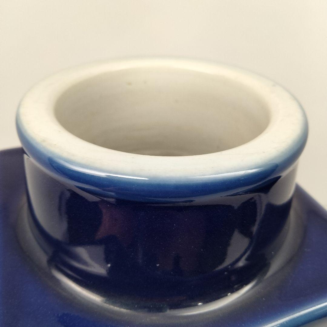 x130 中国 清代 藍釉 象耳方形瓶 角花瓶 高さ25.5cm