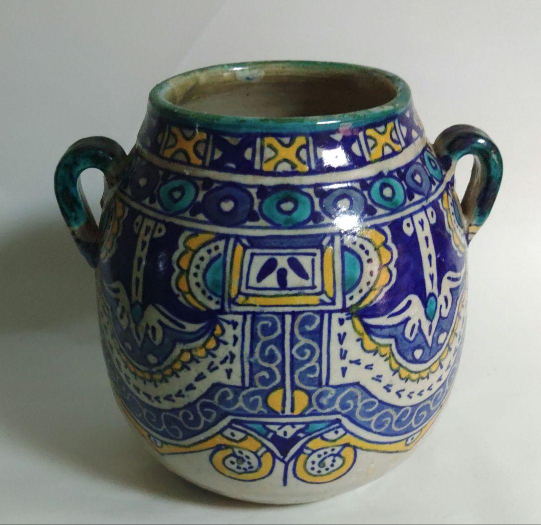 モロッコ　フェズの花入　花瓶　陶器製