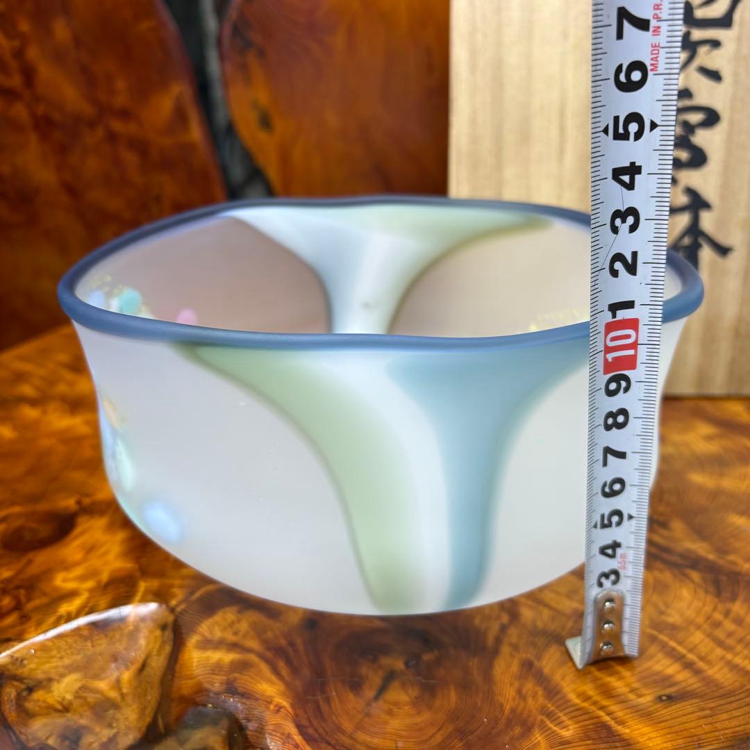 石井康治 手吹硝子(手吹ガラス)金彩 花吹雪 鉢　共箱 日本ガラス工芸協会会員