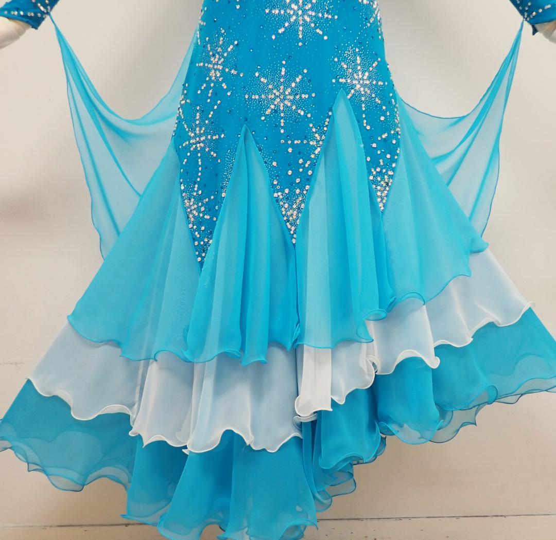 Y5434【白樺ドレス】M★水色/スワロフスキー/スタンダード☆社交ダンス