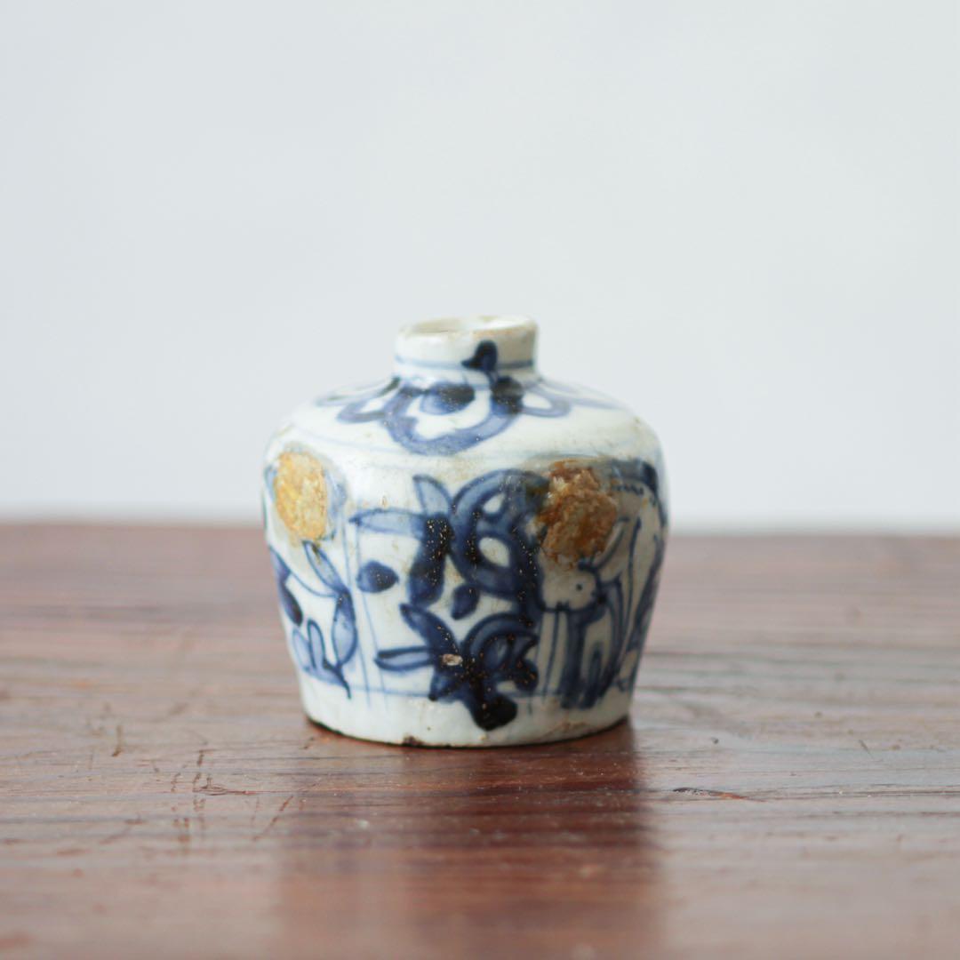 古染付　小壺　中国陶磁器　青花　青華