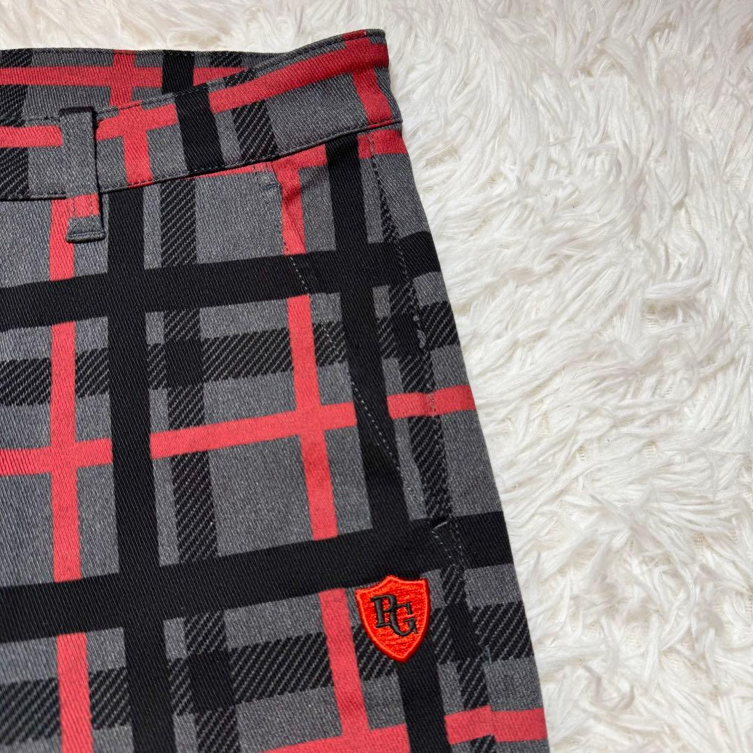 未使用級 パーリーゲイツ チェック柄 パンツ リング付き ロゴ刺繍 リング付き