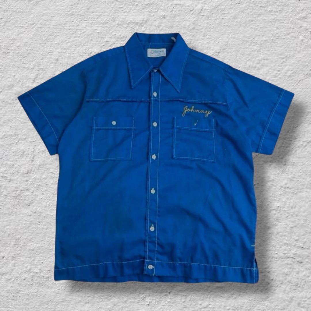 ヒルトンボーリングシャツ70s刺繍USA製チェーンステッチvintage古着