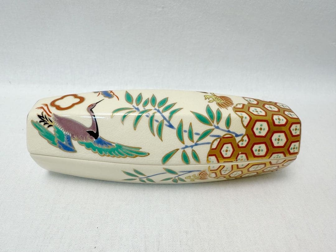 未使用 茶道具 桃岡堂造 仁清風 松竹梅鶴亀絵 ぶりぶり香合 底印 共箱