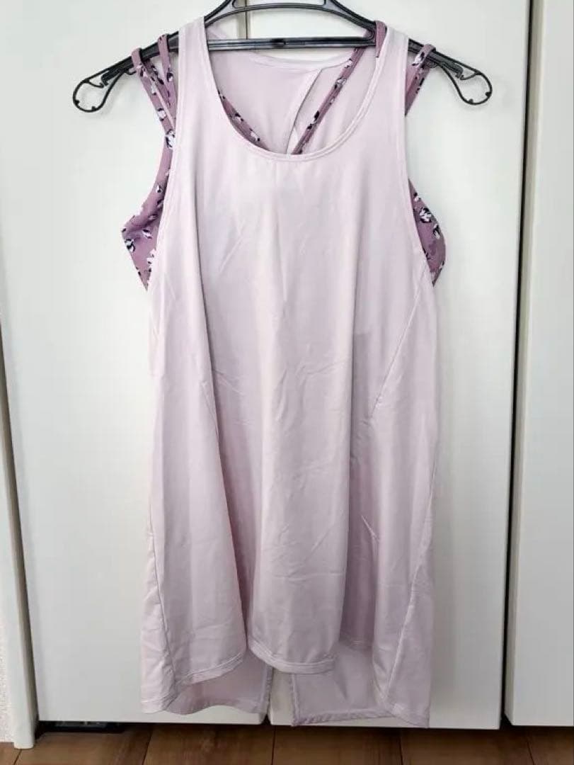 スカーラ　薄紫色 花柄 ヨガブラとタンクトップセット　M size