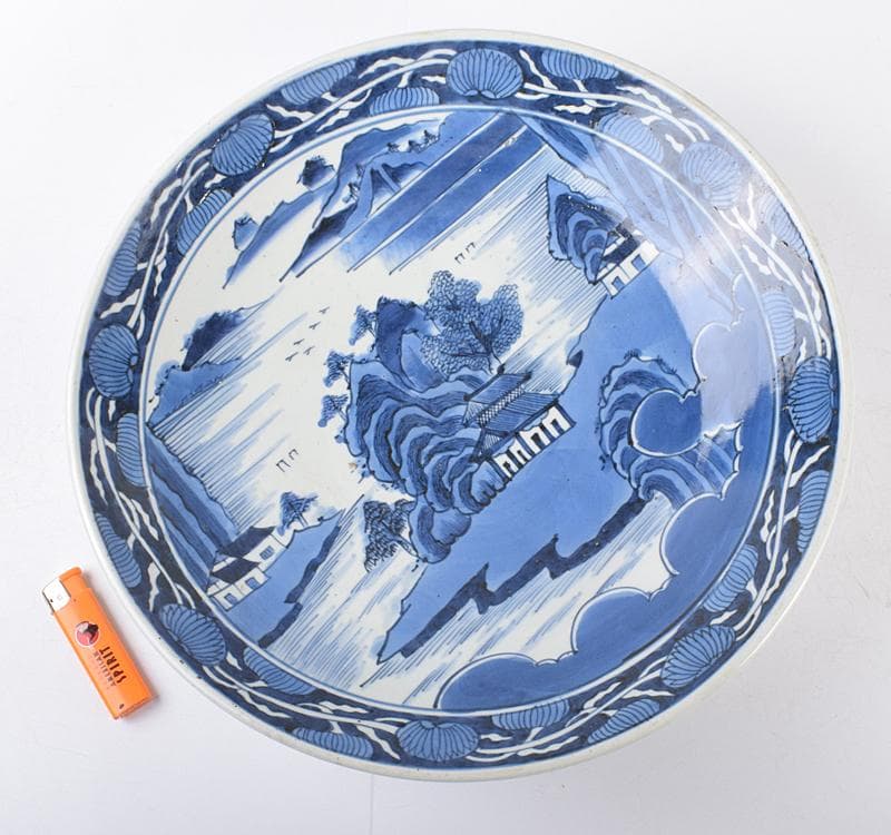 伊万里焼　古伊万里　山水文大皿　飾皿　直径40cm V　R3581C