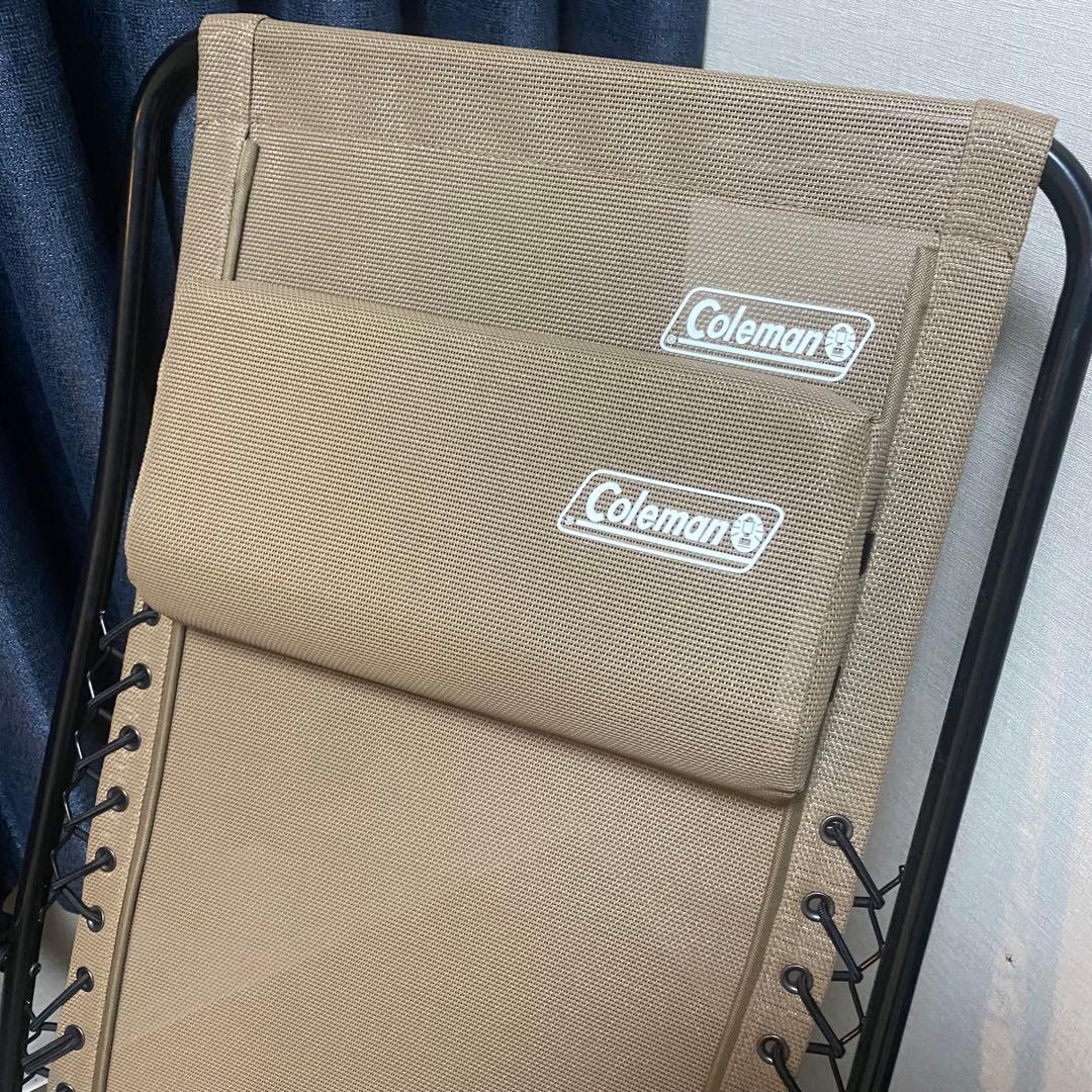 Coleman リクライニングチェアベージュ　ドリンクホルダー付★引き取り限定★