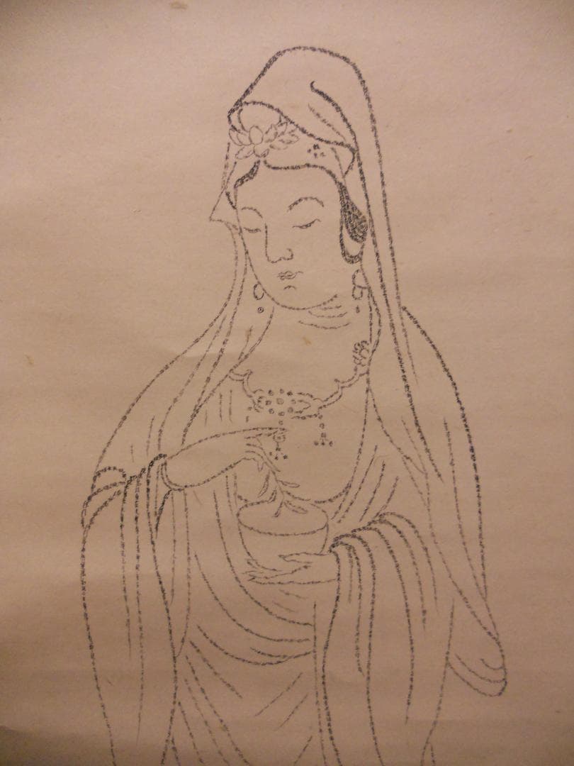 掛け軸 百髪 文殊観音 紙本 希少 軸装 茶道具 掛軸 美品 です。