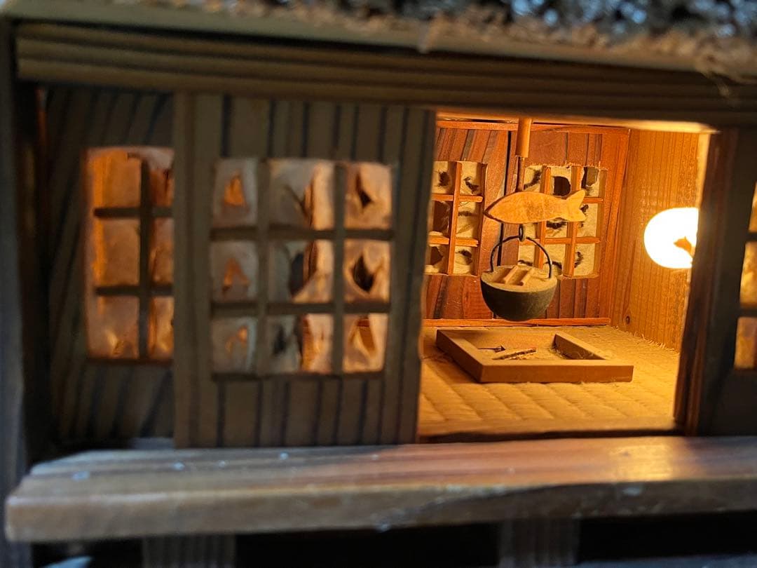 【希少】大型茅葺 古民家 リアル模型 昭和レトロ 照明付き オブジェ