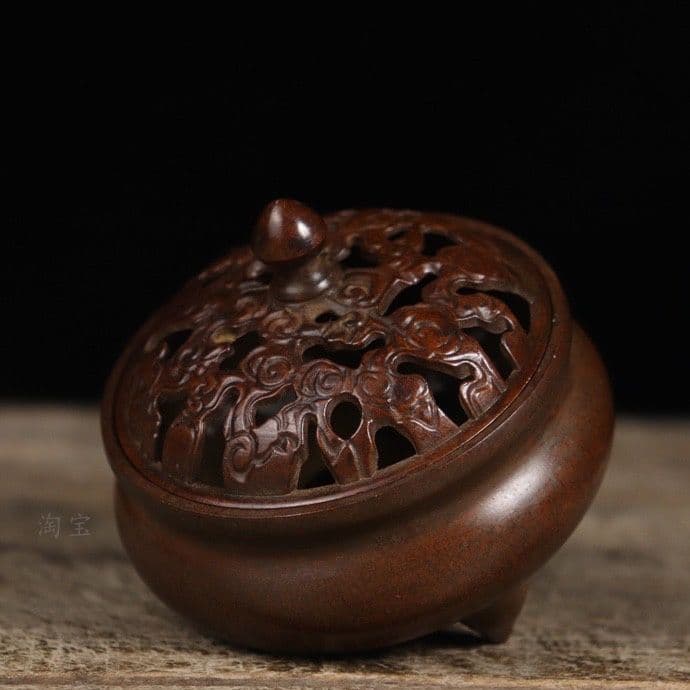 銅器 香炉 三足薫香炉 祥雲如意薫香炉 檀香炉 香具装 飾品 工芸品 置物