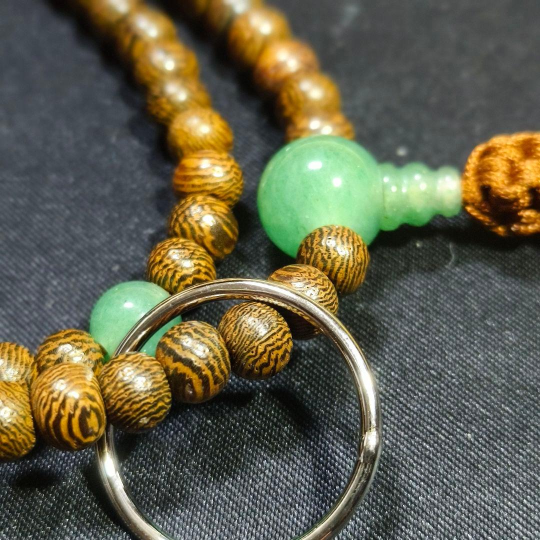 お念珠 鐵刀木 本銀 印度翡翠 共箱 天然石 未使用美品 旧家蔵出し 送料無料