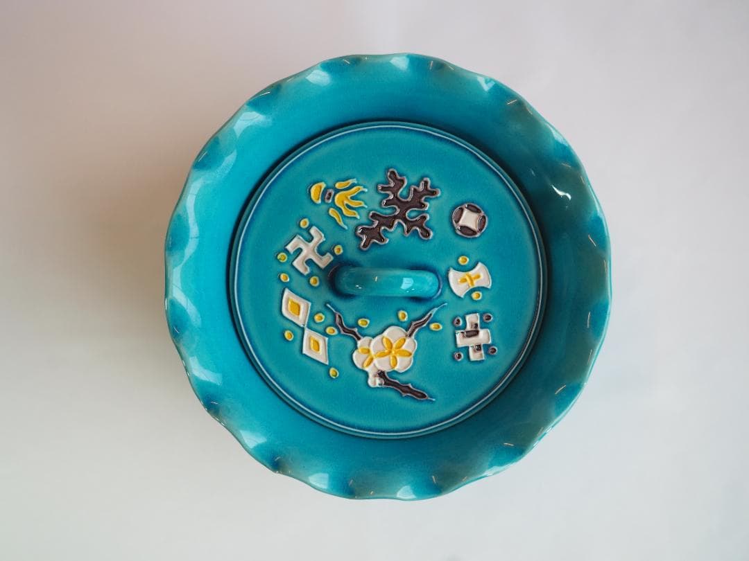 膳所焼（陽炎園） 岩崎新定造『交趾写宝尽し皆具』（共箱）