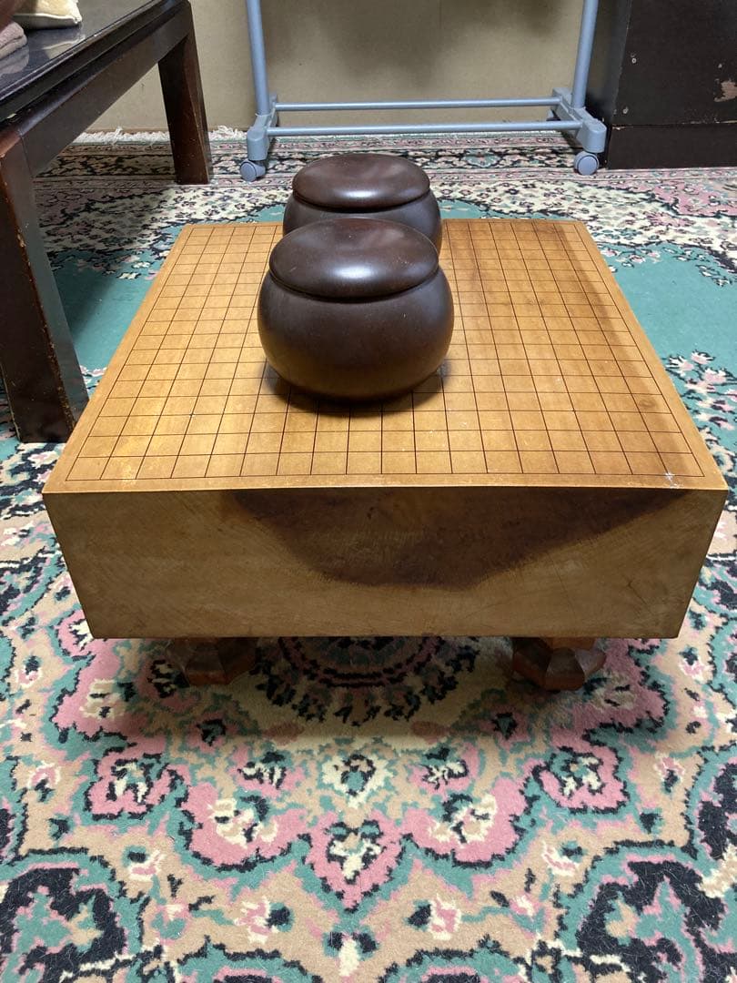 囲碁セット1式　(碁盤脚付ヘソ付・碁石・碁盤カバー)