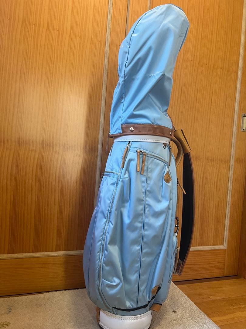 考英舎 ナイロンキャディバッグ サックス/ホワイト/キャメル