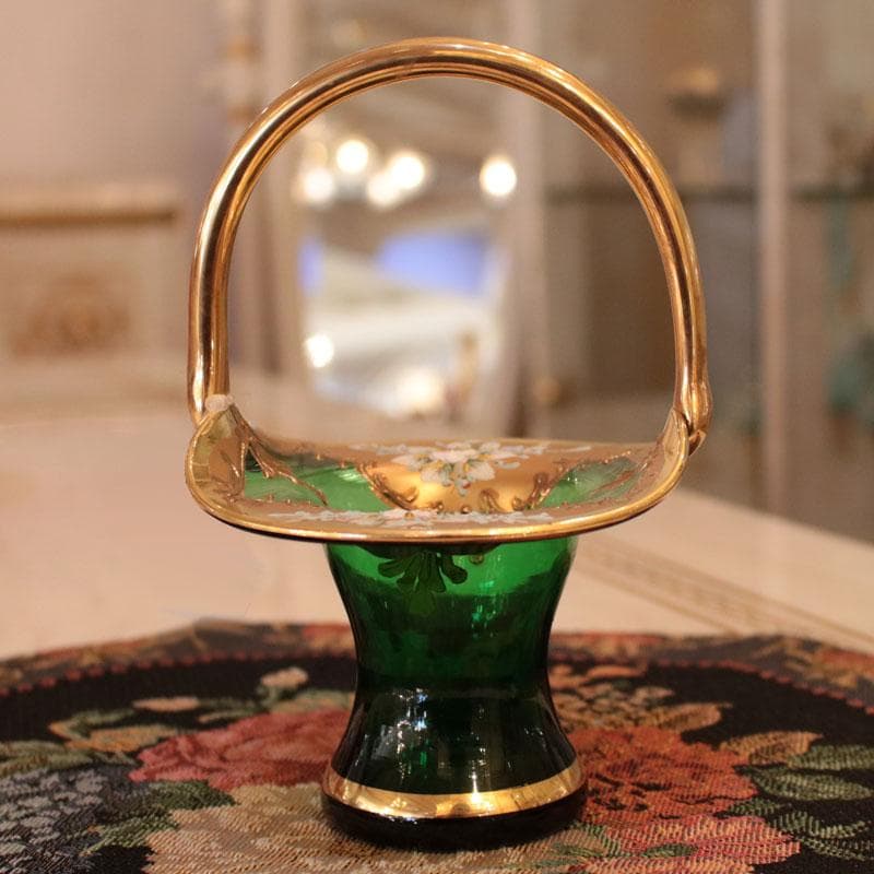 ムラーノガラス 金彩バスケット 24K装飾 イタリア製 緑 223-249