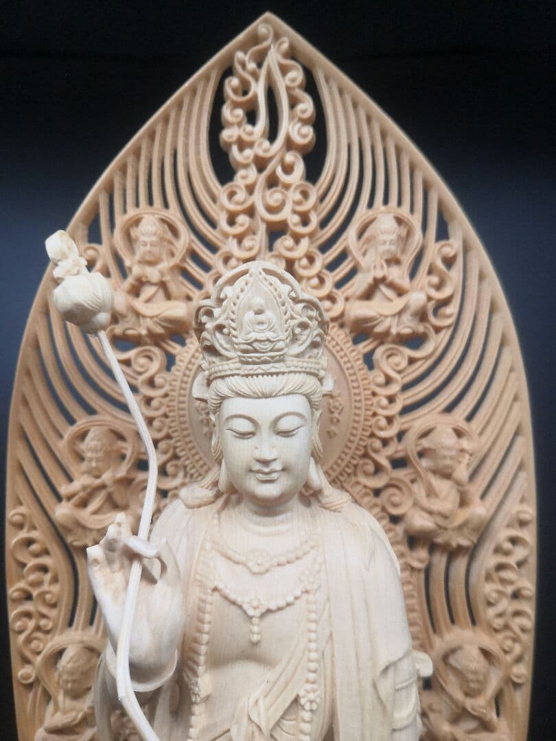 【修縁堂】仏像 阿弥陀三尊 日光菩薩 観音菩薩 八角蓮華丸台座 木彫り 無病息災