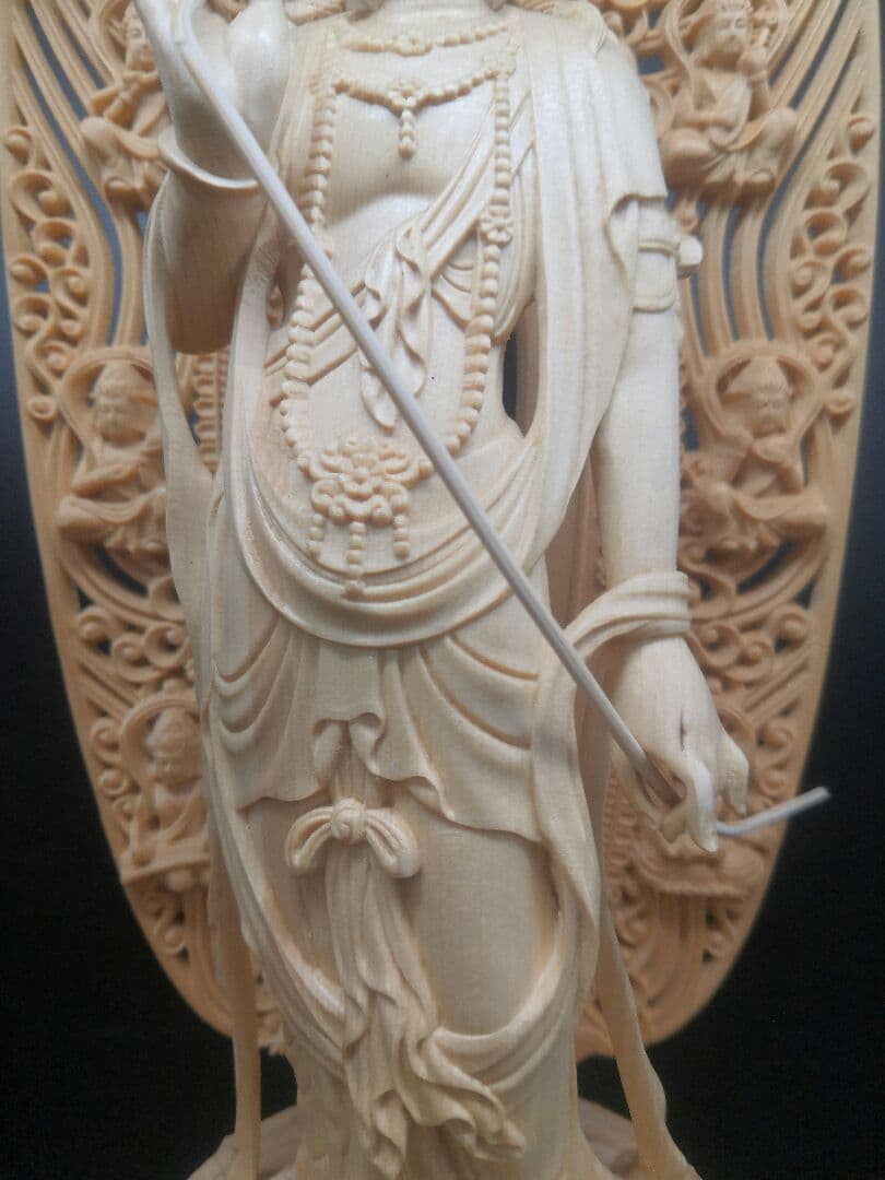 【修縁堂】仏像 阿弥陀三尊 日光菩薩 観音菩薩 八角蓮華丸台座 木彫り 無病息災