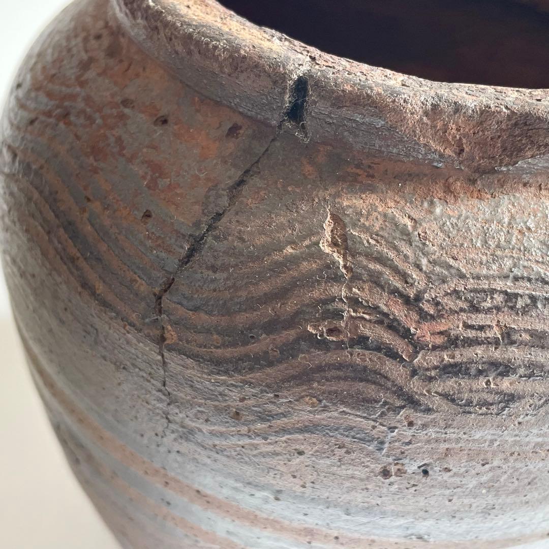 南蛮？ 櫛目波状文壺 ニュウ多い 状態考慮 検）古備前 古信楽 お歯黒壺