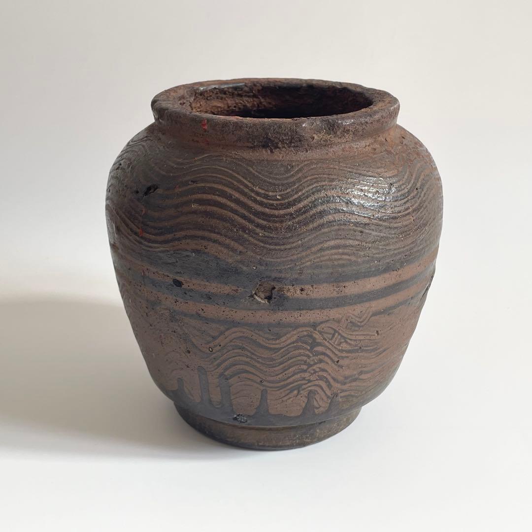 南蛮？ 櫛目波状文壺 ニュウ多い 状態考慮 検）古備前 古信楽 お歯黒壺