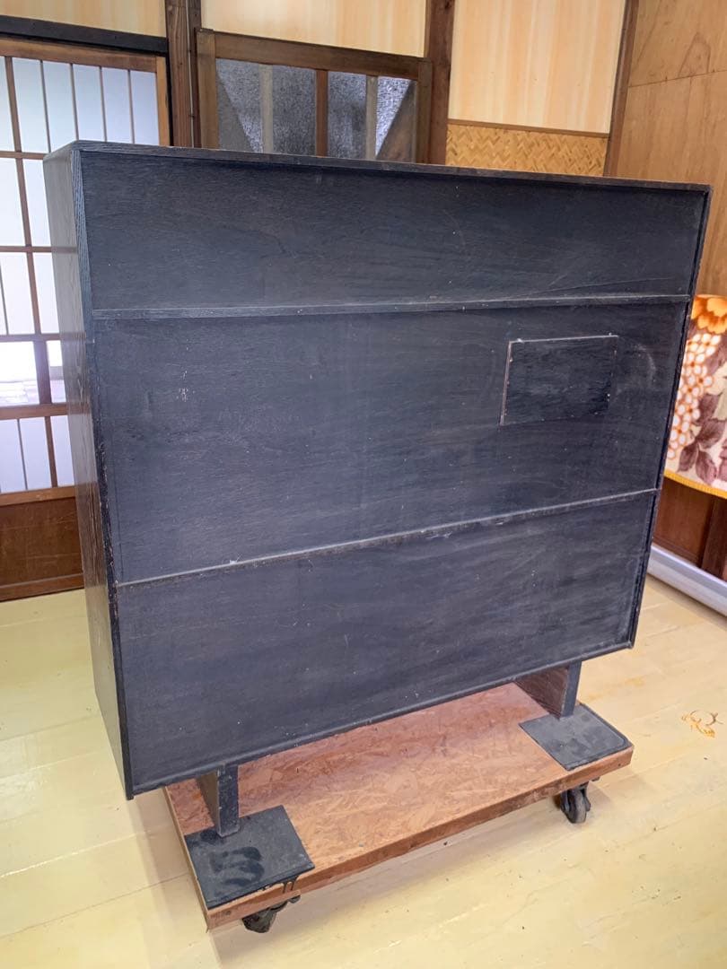 しい木目の昭和レトロ茶箪笥　和家具　木製　一体型
