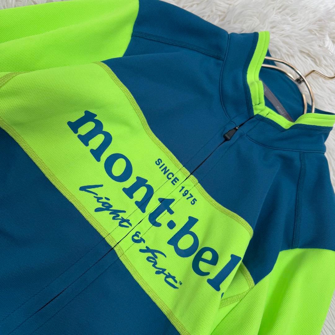mont-bell サイクルジャージ 蛍光イエロー ライトブルー L スポーツ