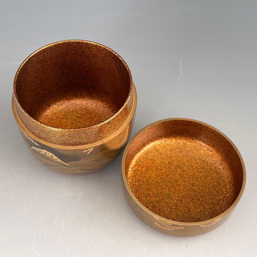 茶道具　岩松蒔絵　大棗　内梨地　山崎敏春　共箱　薄茶器　茶会　棚　豪華　金地