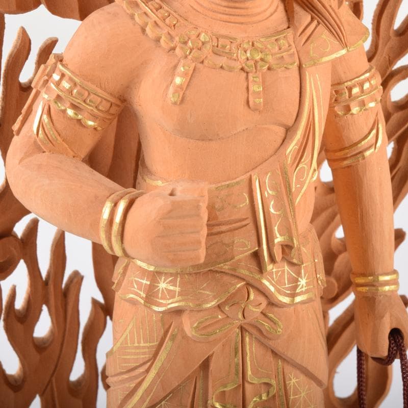 仏教美術　金彩柘植彫刻　不動明王像　仏像　置物　M　7074