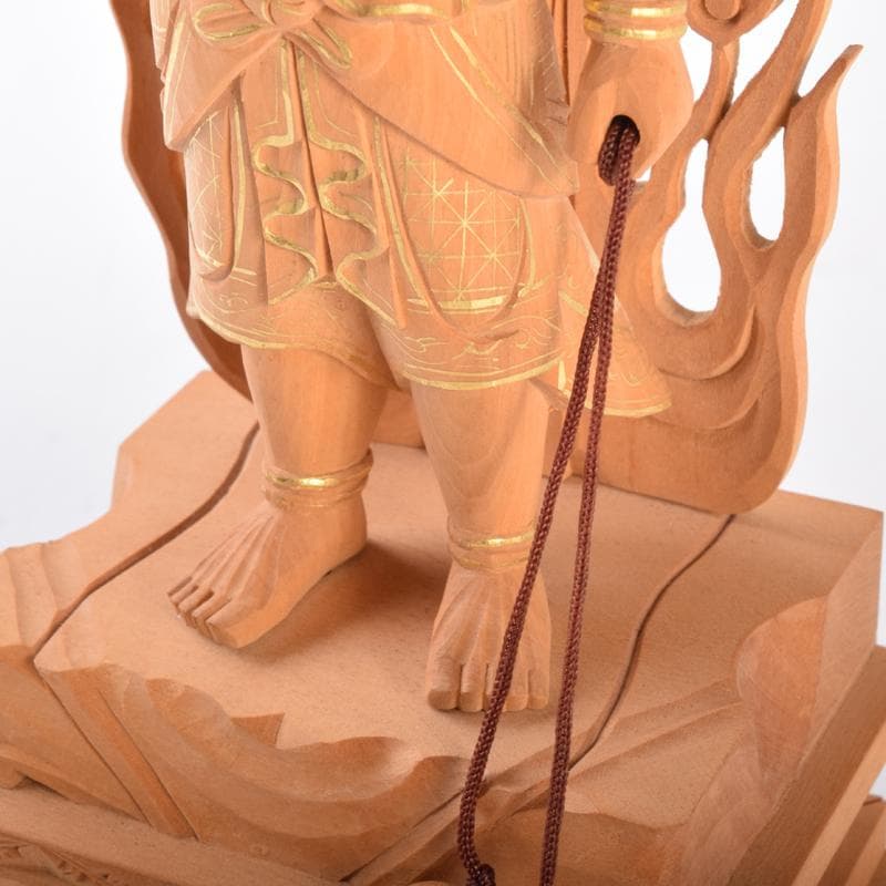 仏教美術　金彩柘植彫刻　不動明王像　仏像　置物　M　7074