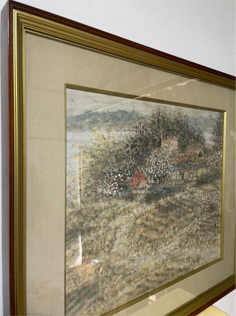 白井青淵『湖西の早春風景』日本画 10号 原画 和紙 真作保証